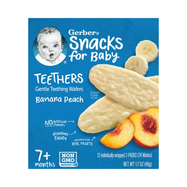 Gerber Gentle Teething Wafers For Babies, Banana And Peach - 48g (7+ Months)